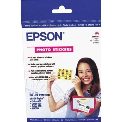 Изображение Фотонаклейки Epson Photo Stickers, 16 шт на аркуші, 5 аркушів А6, 180 г/м2 (S041144)