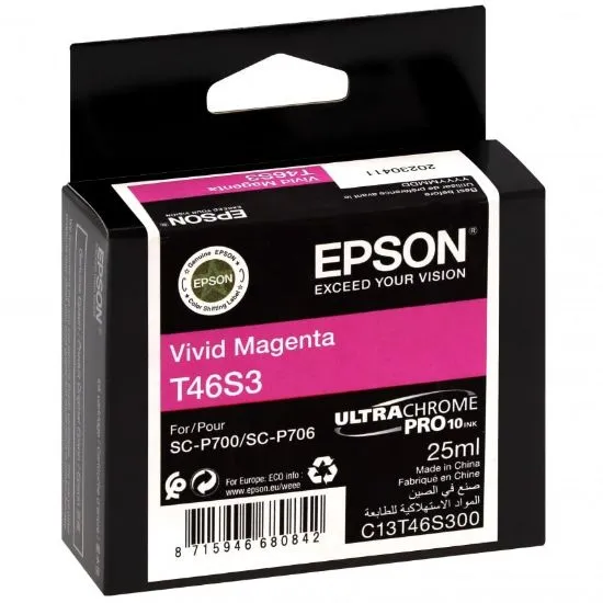 Изображение Картридж cтруменевий Epson Singlepack T46S3 Vivid Magenta для SureColor SC-P700, 25 мл (C13T46S30N)